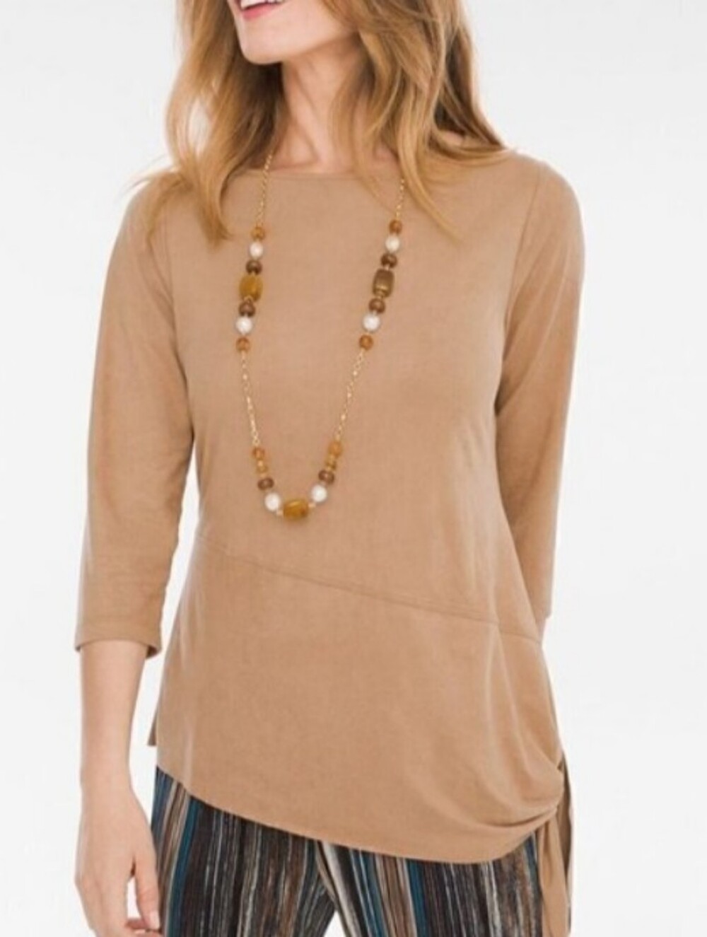 Travelers Collection Women’s Asymmetrical Beige Faux Suede Tan 3/4 Sleeves Sz 1
